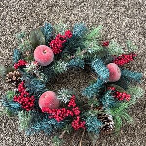Festive Holiday Wreath with Red Berries and Greenery